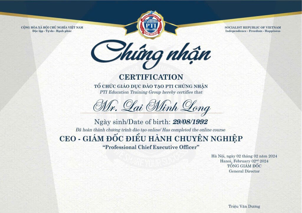 Chứng chỉ khóa học giám đốc kênh phân phối